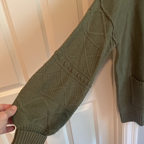 CAbi cardigan in olive green. Year-round knit with horn-style buttons. Cute!! - Picture 4 of 7